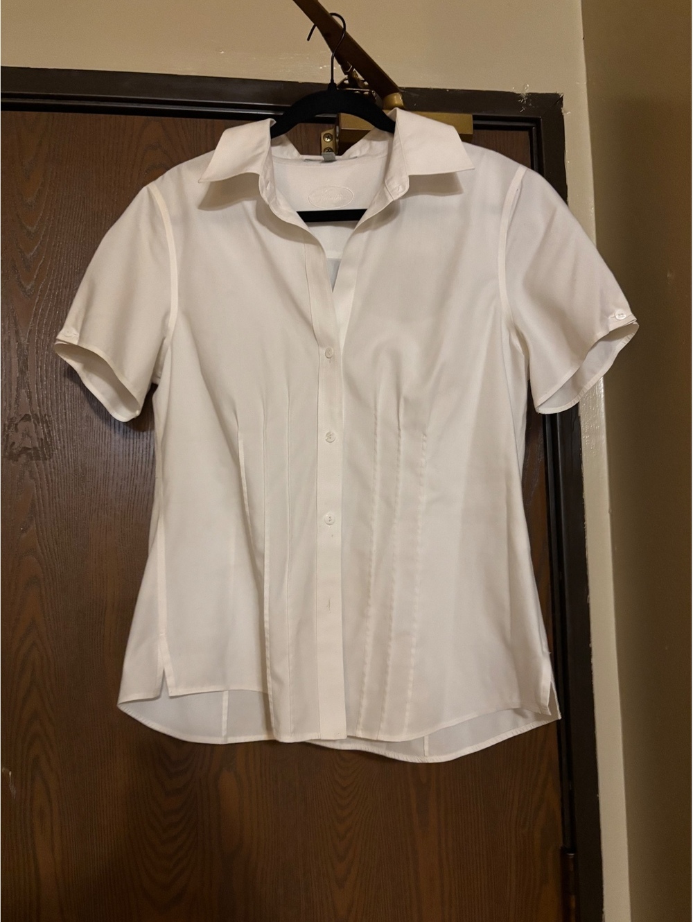 White Short-Sleeve Button-Down 100% Cotton Blouse